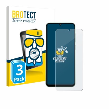 Parte frontal de un envase de producto con el logotipo de la marca BROTECT. Al lado se muestra el dispositivo Samsung Galaxy M