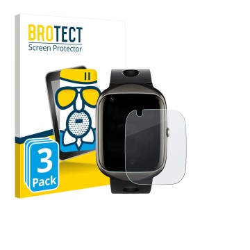 Front side of a product packaging with the brand logo BROTECT. Next to it is the device ABUBU ‎SmartWatch PBL2 shown with the 