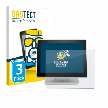 Vorderseite einer Produktverpackung mit dem Markenlogo BROTECT. Daneben ist das Gerät Posiflex PS-3615-G2 mit dem zugehörigen 