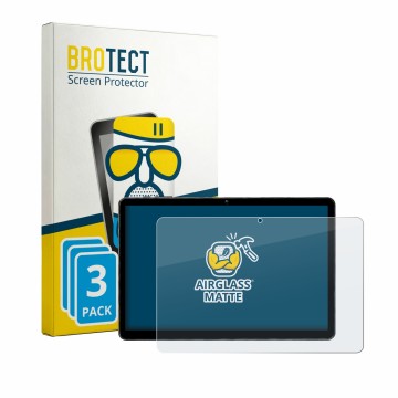 Parte frontal de un envase de producto con el logotipo de la marca BROTECT. Al lado se muestra el dispositivo Mentume K50 10.1