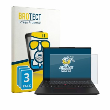 Face avant d’un emballage produit avec le logo de la marque BROTECT. À côté, l’appareil Lenovo ThinkPad T14 Gen 7 est représen