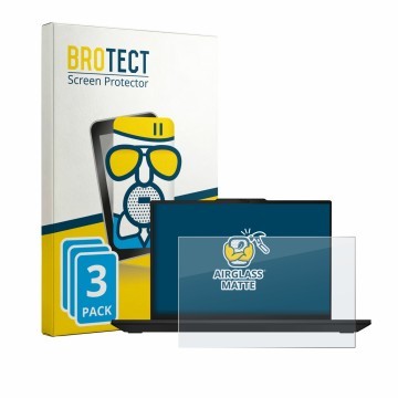 Parte frontal de un envase de producto con el logotipo de la marca BROTECT. Al lado se muestra el dispositivo Lenovo ThinkPad 