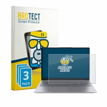 Front side of a product packaging with the brand logo BROTECT. Next to it is the device Lenovo ThinkBook 16 Gen 9 shown with t