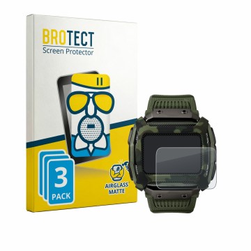 Parte frontal de un envase de producto con el logotipo de la marca BROTECT. Al lado se muestra el dispositivo Timex Command Sh