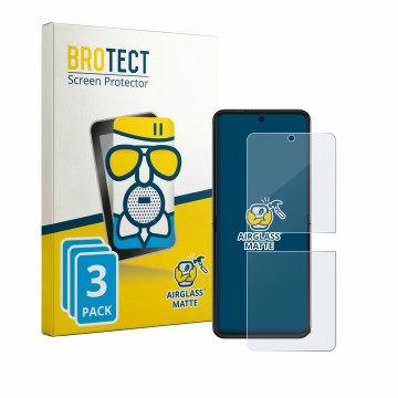 Face avant d’un emballage produit avec le logo de la marque BROTECT. À côté, l’appareil Motorola Razr 70 Plus est représenté a