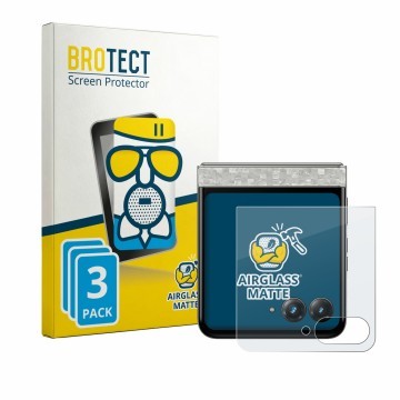 Face avant d’un emballage produit avec le logo de la marque BROTECT. À côté, l’appareil Motorola Razr 70 (Affichage arrière) e