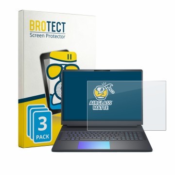 Front side of a product packaging with the brand logo BROTECT. Next to it is the device Dell Alienware 18 Area-51 shown with t