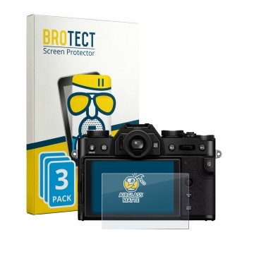 Parte frontale di una confezione del prodotto con il logo del marchio BROTECT. Accanto è raffigurato il dispositivo Fujifilm X