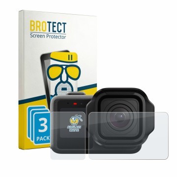 Face avant d’un emballage produit avec le logo de la marque BROTECT. À côté, l’appareil GoPro Mission 1 est représenté avec la