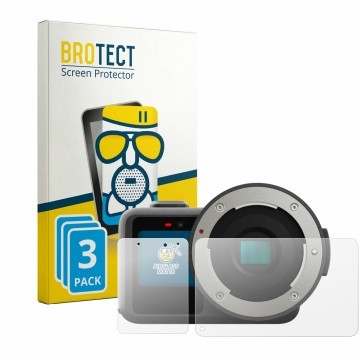 Front side of a product packaging with the brand logo BROTECT. Next to it is the device GoPro Mission 1 Pro ILS shown with the