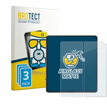 Face avant d’un emballage produit avec le logo de la marque BROTECT. À côté, l’appareil Motorola Razr Fold (Affichage interne)