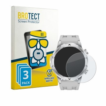 Face avant d’un emballage produit avec le logo de la marque BROTECT. À côté, l’appareil FitVigor Smartwatch 1.53