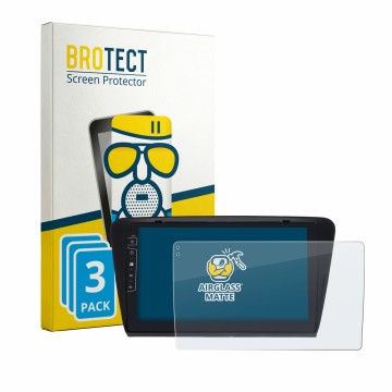Front side of a product packaging with the brand logo BROTECT. Next to it is the device Dynavin D9-7 Premium Flex shown with t
