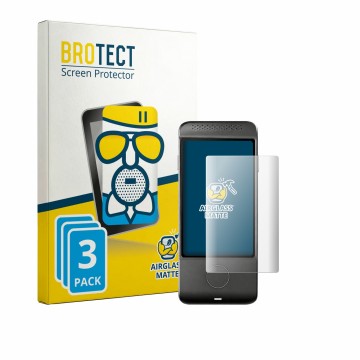 Parte frontal de un envase de producto con el logotipo de la marca BROTECT. Al lado se muestra el dispositivo Vasco Translator