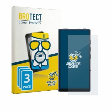 Parte frontale di una confezione del prodotto con il logo del marchio BROTECT. Accanto è raffigurato il dispositivo FiiO M33 R