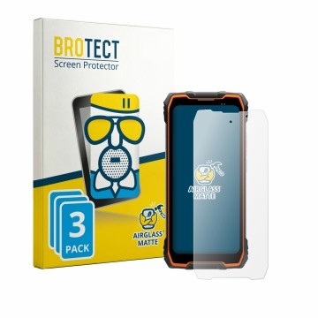 Parte frontal de un envase de producto con el logotipo de la marca BROTECT. Al lado se muestra el dispositivo Blackview Rock 2