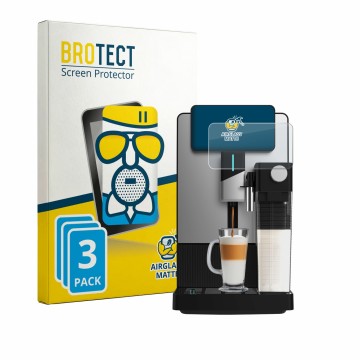 Front side of a product packaging with the brand logo BROTECT. Next to it is the device Cecotec Cremmaet Latte Art A90_EU01 sh