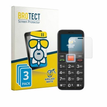 Front side of a product packaging with the brand logo BROTECT. Next to it is the device Easyfone Prime A5 shown with the corre