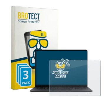Parte frontal de un envase de producto con el logotipo de la marca BROTECT. Al lado se muestra el dispositivo Microsoft Surfac