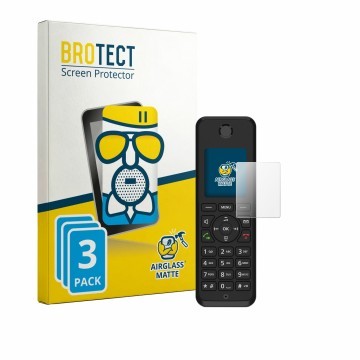 Vorderseite einer Produktverpackung mit dem Markenlogo BROTECT. Daneben ist das Gerät Fritz!Fon M3 mit dem zugehörigen Display