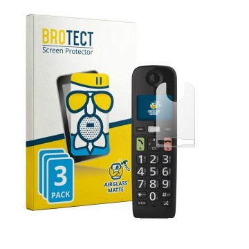 Front side of a product packaging with the brand logo BROTECT. Next to it is the device Panasonic KX-TGU130 shown with the cor