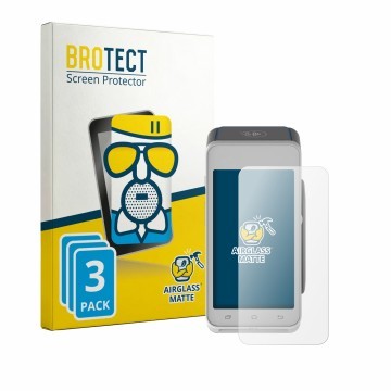 Front side of a product packaging with the brand logo BROTECT. Next to it is the device Pax A910S shown with the corresponding