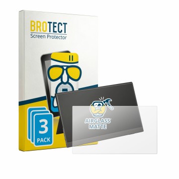 Face avant d’un emballage produit avec le logo de la marque BROTECT. À côté, l’appareil TRONIC Monitor 15.6