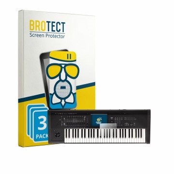 Parte frontal de un envase de producto con el logotipo de la marca BROTECT. Al lado se muestra el dispositivo KORG Kronos 3 (2