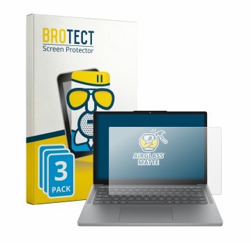 Front side of a product packaging with the brand logo BROTECT. Next to it is the device Lenovo Chrome 14M8911 shown with the c
