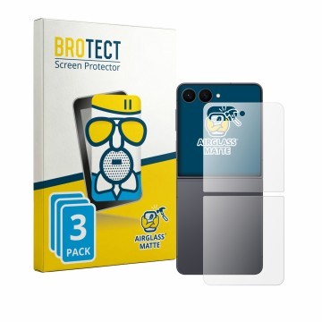 Vorderseite einer Produktverpackung mit dem Markenlogo BROTECT. Daneben ist das Gerät Samsung Galaxy Z Flip 8 (Rückseite) mit 