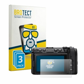 Front side of a product packaging with the brand logo BROTECT. Next to it is the device Sony Cinema Line FX5 shown with the co