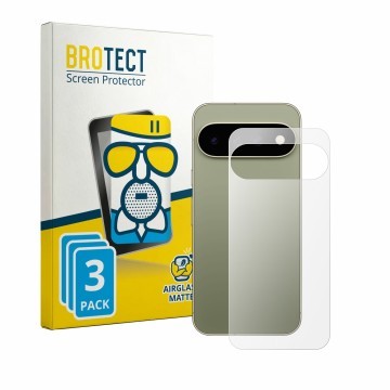 Vorderseite einer Produktverpackung mit dem Markenlogo BROTECT. Daneben ist das Gerät Google Pixel 11 Pro XL (Rückseite) mit d