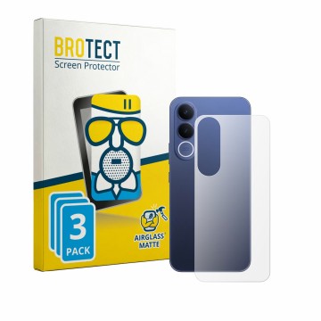 Vorderseite einer Produktverpackung mit dem Markenlogo BROTECT. Daneben ist das Gerät Vivo V70 FE (Rückseite) mit dem zugehöri