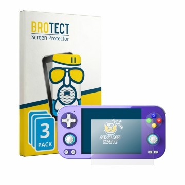 Vorderseite einer Produktverpackung mit dem Markenlogo BROTECT. Daneben ist das Gerät Anbernic RG 476H mit dem zugehörigen Dis