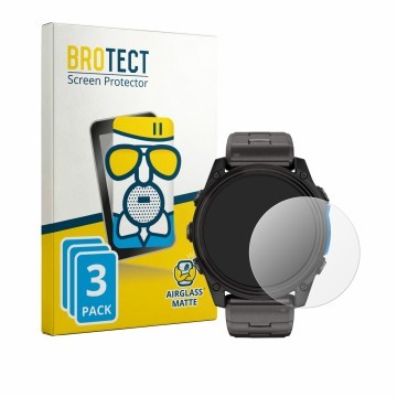 Parte frontal de un envase de producto con el logotipo de la marca BROTECT. Al lado se muestra el dispositivo Garmin D2 Mach 2