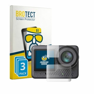 Parte frontal de un envase de producto con el logotipo de la marca BROTECT. Al lado se muestra el dispositivo Akaso Brave 8 Li