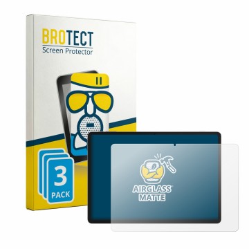 Front side of a product packaging with the brand logo BROTECT. Next to it is the device TCL Tab A1 Plus NXTPAPER shown with th