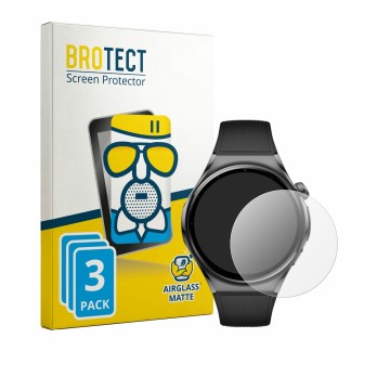 Vorderseite einer Produktverpackung mit dem Markenlogo BROTECT. Daneben ist das Gerät Huawei Watch 6 46 mm mit dem zugehörigen