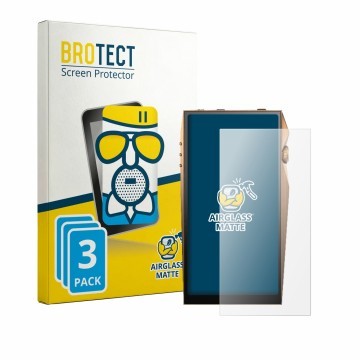 Parte frontal de un envase de producto con el logotipo de la marca BROTECT. Al lado se muestra el dispositivo Astell&Kern A&ul