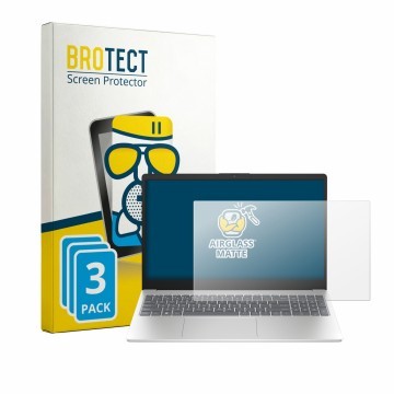 Vorderseite einer Produktverpackung mit dem Markenlogo BROTECT. Daneben ist das Gerät HP 15-fd1750ngx mit dem zugehörigen Disp