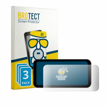 Face avant d’un emballage produit avec le logo de la marque BROTECT. À côté, l’appareil Carpuride W603DS 6.3