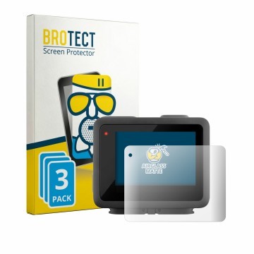 Parte frontal de un envase de producto con el logotipo de la marca BROTECT. Al lado se muestra el dispositivo GoPro Hero con s