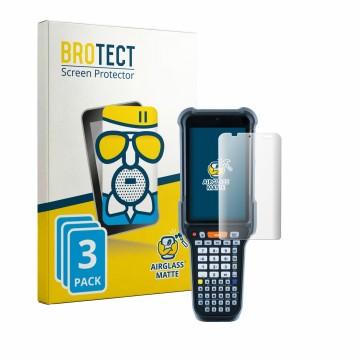 Face avant d’un emballage produit avec le logo de la marque BROTECT. À côté, l’appareil Datalogic Falcon X65 est représenté av