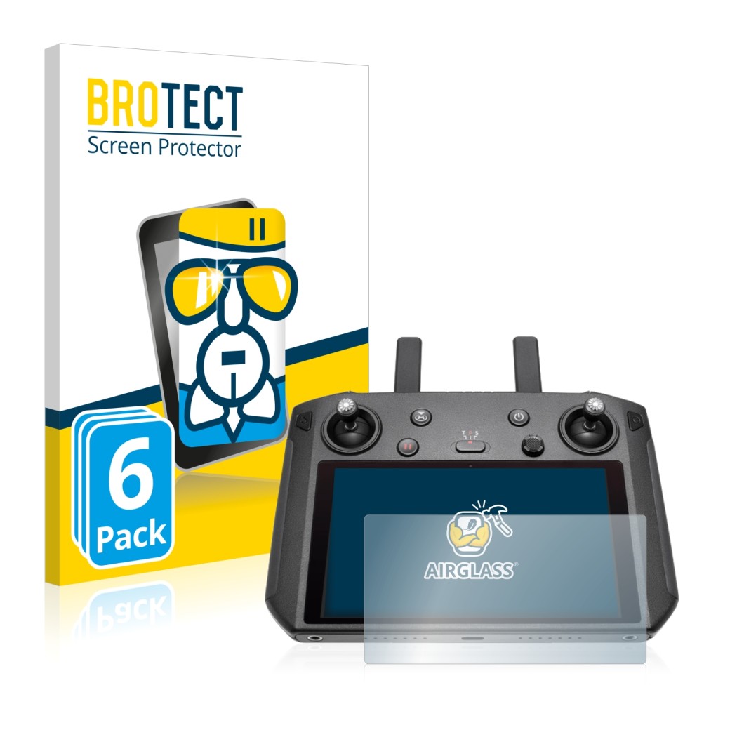 Front side of a product packaging with the brand logo BROTECT. Next to it is the device DJI Smart Controller shown with the co