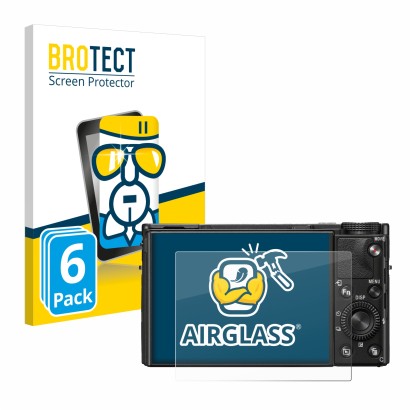 Vorderseite einer Produktverpackung mit dem Markenlogo BROTECT. Daneben ist das Gerät Sony Cyber-Shot DSC-RX100 VII mit dem zu