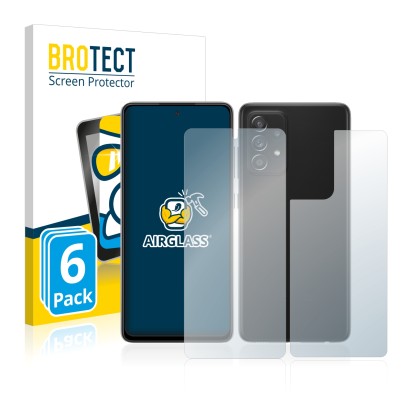 Face avant d’un emballage produit avec le logo de la marque BROTECT. À côté, l’appareil Samsung Galaxy A52s 5G (Avant+Arrière)