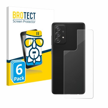 Face avant d’un emballage produit avec le logo de la marque BROTECT. À côté, l’appareil Samsung Galaxy A52s 5G (Arrière) est r