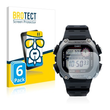 Parte frontale di una confezione del prodotto con il logo del marchio BROTECT. Accanto è raffigurato il dispositivo Casio DW-2