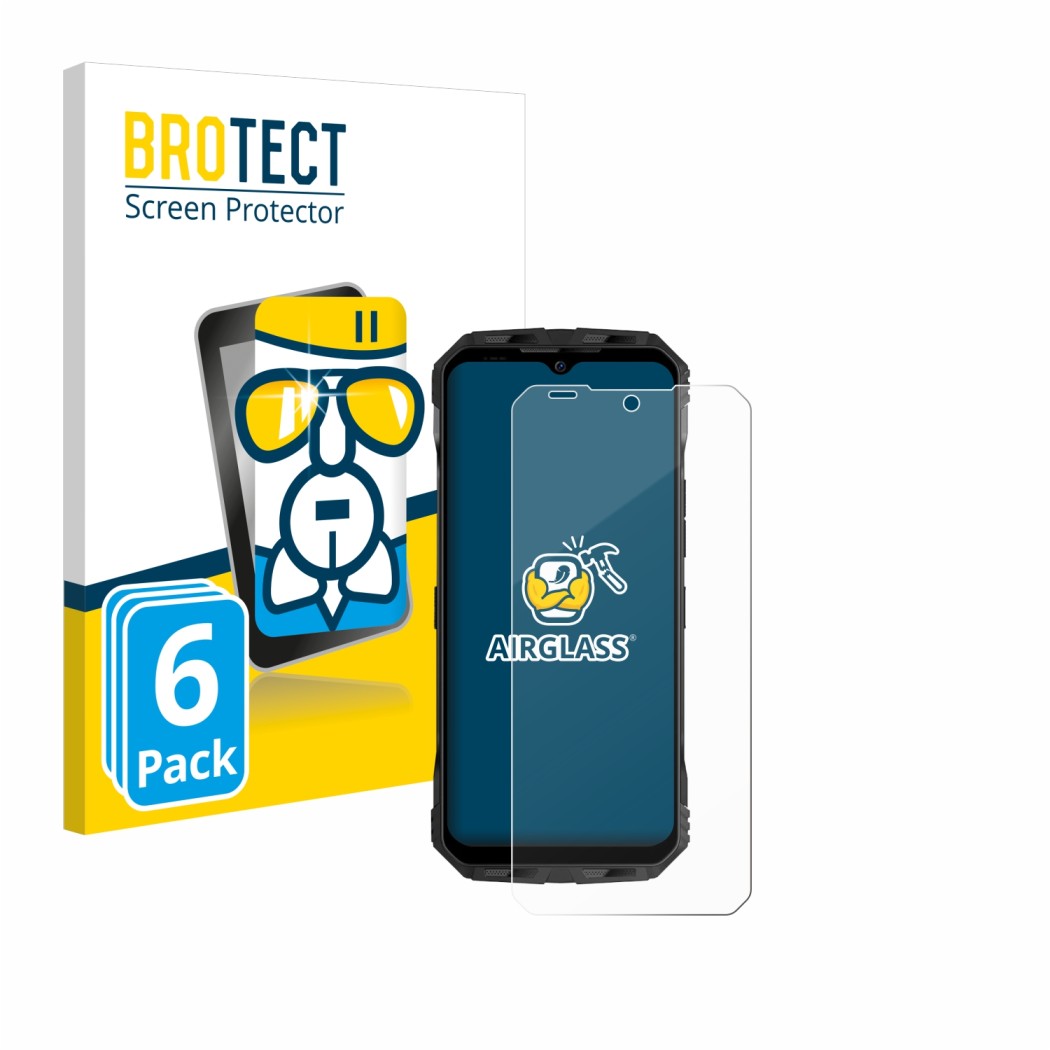 Face avant d’un emballage produit avec le logo de la marque BROTECT. À côté, l’appareil Doogee V Max est représenté avec la pr