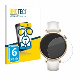 Parte frontal de un envase de producto con el logotipo de la marca BROTECT. Al lado se muestra el dispositivo Huawei Watch GT 